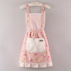 Women Kitchen Aprons Waist Strap Floral Cooking Baking Cleaning Apron with One Big Pocket