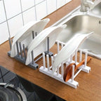 1pc Plastic Dish and Bowl Rack with Removable Storage - Kitchen Drainage Organizer for Plates, Pots, and Covers