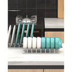Space-Saving Stainless Steel Dish Drying Rack with Utensil Holder - 11.5\