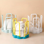 1pc Adjustable Kitchen Dish Rack, Rotatable Multi-Functional Bowl Storage Organizer, Plastic Material, with 4pcs Double-Layer Steel Wire Dish Cloths and Draining System