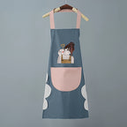 1pc Scratchable Kitchen Apron - Oil & High Quality PVC with Adjustable Neck Strap, Cute Cartoon Character Design & Cloud Pocket - Durable Easy-Clean for Cooking Baking Grilling (Blue & Pink), Grilling Apparel | Easyclean Material