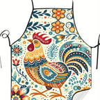 Printed Apron, Swedish Flower Hen Design, Vibrant Rooster & Floral Pattern, Lightweight Woven Fabric, Ideal for Kitchen & Restaurant Use, Vibrant Apron|Floral Pattern Apron|Durable Apron, Apron
