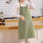 1 adjustable kitchen cooking apron and linen machine washable with 2 pockets and linen colored striped apron stain and grease resistant