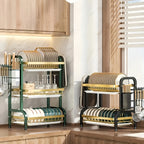 1pc Large Kitchen Double Layer Storage Rack, Quick Drain Multi Layer Storage, with Knife and Fork Holder, Cutting Board Holder, No Wet Tabletop - Multifunctional Tableware Rack, Suitable for Bowls, Plates and Tableware, etc