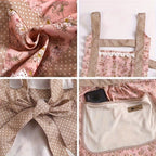 Floral Lace Princess Apron with Hand Wipe Pocket - Polyester, Adjustable Straps, Ruffled Hem, Ideal for Kitchen, Living Room, Bathroom Cleaning | Available in Pink & Green